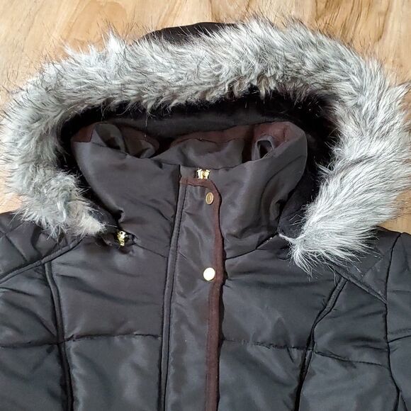 🔹️Intl Details Black Faux Fur Hooded Lined Puffer Jacket Medium - Picture 5 of 13